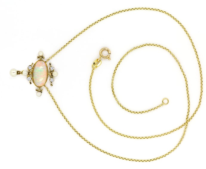 Foto 1 - Antikes Collier Super Opal, Perlen, Diamanten, aus Gold, Q1534