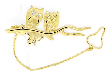 Foto 1 - Krawatten Klammer mit zwei Eulen und Brillanten in Gold, S1537