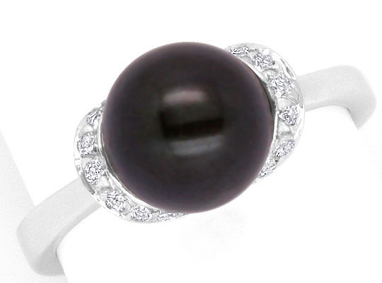 Foto 2 - Schwarze Zuchtperle Brillant-Diamant-Ring 18K Weißgold, S4055