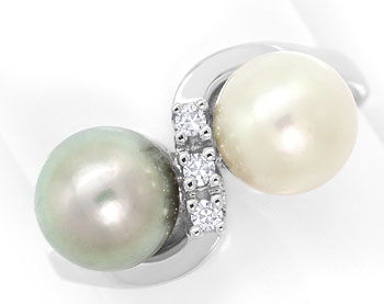 Foto 1 - Ring mit Perlen, Weiß und Silbern, Lupenreine Diamanten, S9117